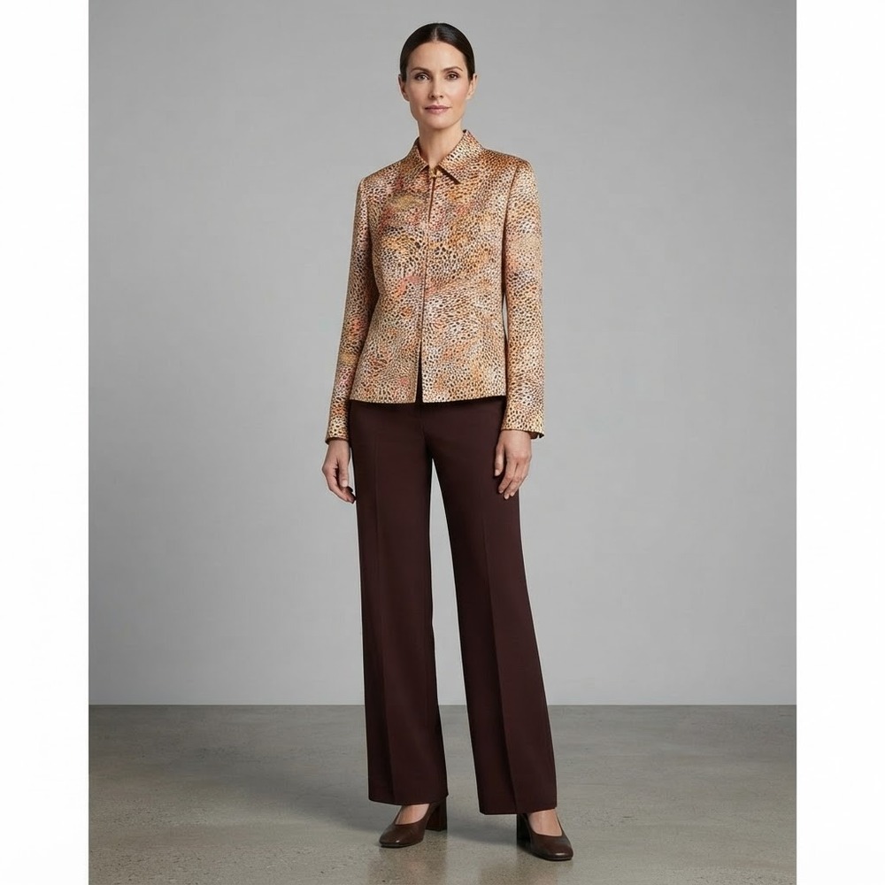 St John Sport Marie Gray Leopard Animal Print Zip Jacket Petite SMulti Color